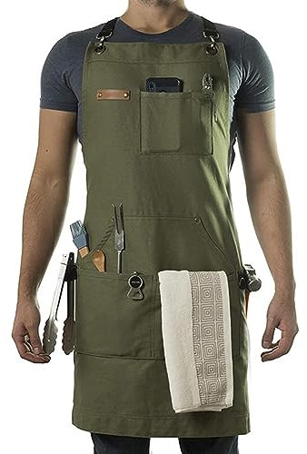 Gramigg Stenffy Professional Work Apron Heavy Duty Canvas Adjustable Back Weight Multiple Pockets For Men's And Women's