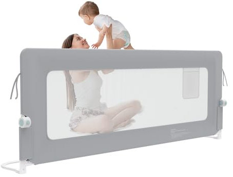VANCHEMO Bettgitter Bettschutzgitter 200cm Rausfallschutz Bett Rail Klappbar Kinderbettgitter mit Aufbewahrungstaschen, Tragbar Höhenverstellbar Babybettgitter für Kinderbetten, Elternbetten (Grau)