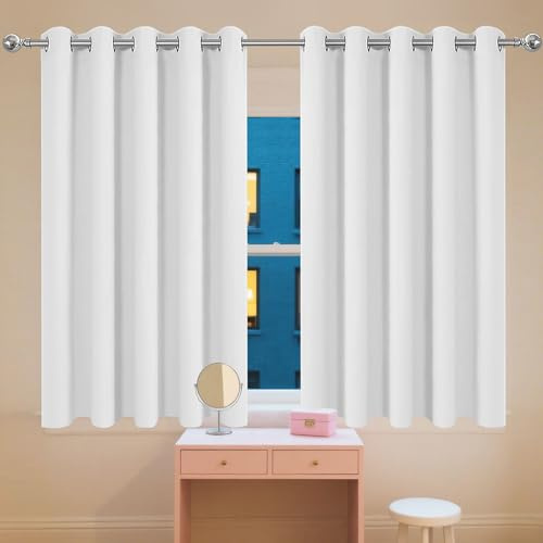 FEIJDON Gardinen Vorhang 60 x 210 cm Gardine Schlafzimmer Ösen Thermo Blickdichte Gardinen Schlafzimmer Curtains mit Ösen, Waschbar für Fenster Wohnzimmer, Weiß
