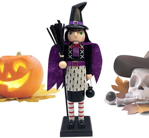 Halloween Nutcracker Figures Wooden 14 Inch - Black Cat Witch Holiday Decoration Figure | Decorative Desktop Ornament for Study Teens Adults Kids Living Room Bedroom Nightstand Bookshelf