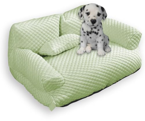Kühlsofa für Haustiere, großes Hundebett, abnehmbar, waschbar, kühler Faserbezug, Katzensofa für Hauskatzen, beruhigende Katzenmatratze, Eiscouch, dicke Nackenstütze (Grün, M-55 x 38 x 18 cm)