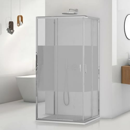Box Doccia 3 Lati 70x100x70 Cm H195 Cm E Spessore 5mm Con Doppia Porta Scorrevole E Lato Fisso In Vetro Temperato Serigrafato - Profili Cromati Linea Tay