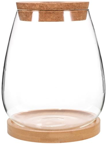 PAMINGONO Vaso per Idrocoltura in Vetro con Vassoio in Bambù, Elegante Vaso per Piante da Interno per Fiori e Ambienti Domestici o Ufficio