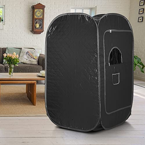 Ångbastu för hemmet för 1–2 personer, fjärrkontroll, 9 temperaturinställningar, hopfällbar bastukabin, för hemmatältspa, 80 x 80 x 135 cm (svart)