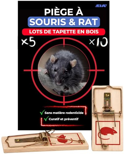 Piège à Souris en Bois – Tapette à Souris Mécanique Réutilisable, Attrape Souris Efficace Sans Poison, Anti-Souris Anti-Nuisibles pour la Maison, Cuisine, Garage, Cave, Grenier, Intérieur et Extérieur