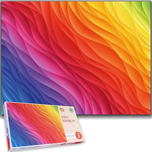 1000 Piece Wavy Rainbow Jigsaw Puzzle - Impossible Impuzzibles - 66 X 50cm - Colorful, Bold, Rainbow Jigsaw For Adults (Gradient Puzzle)