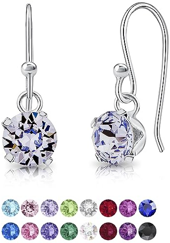 Orecchini Pendenti Donna Argento 925 con Brillantini di Cristallo - Orecchini Viola - Orecchini Pendenti Argento 925- Orecchini Donna Punto Luce - Orecchini Lilla - Orecchini a Gancio