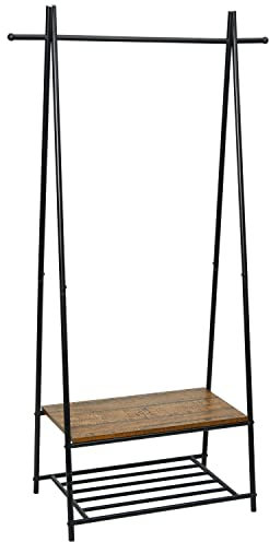 Mondeer Garderobenständer, Kleiderständer, Garderobe mit Schuhablage, Metallgestell, im Flur, Wohnzimmer und Veranda, Retro-Industrie Wäscheständer, 64cm x 41cm x 162cm, Retrobraun-schwarz