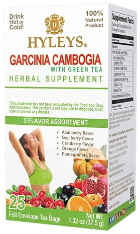 HYLEYS Tea Garcinia Cambogia Green Tea 5 Flavors Assortment - 25 Tea Bags (6 Pack - 150 Tea Bags Total)