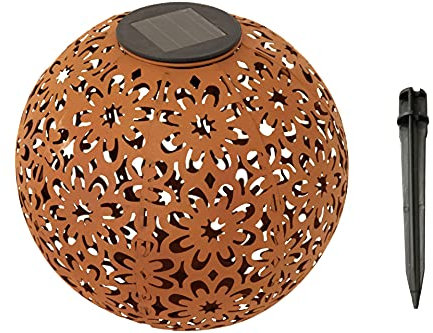Kynast Garden Bola de metal solar LED para jardín, efecto oxidado, diámetro 20 cm, blanco cálido
