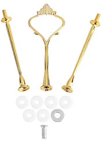 Etageren Stangen Set Metallstangen Mittellochausstech Crown/Runde Motive 2 bis 3 Etage Etagenplatte mit Glasboher zum Lochen für Hochzeitstorte Tortenständer Buffet(Dreistufiges kleines Kronengold)