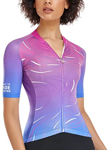 Santic Cykeltröja dam kortärmad MTB mountainbike toppar sommar cykling jersey cykelskjorta andningsbar snabbtorkande, B-lila, XXL