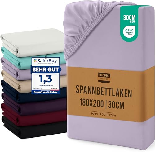 Utopia Bedding Lenzuolo con Angoli, Una Piazza - 180x200x30 cm - Lavanda - Microfibra di Poliestere Spazzolato - Lenzuolo Sotto con Angoli Elasticizzato