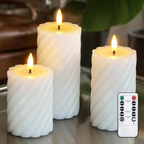 Mavandes Flammenlose LED-Kerzen mit Fernbedienung,Weiß batteriebetrieben flackernde Säule Pack von 3 echten Wachs Zeitsteuerung Kerzen (7,5x10,12,5,15cm)