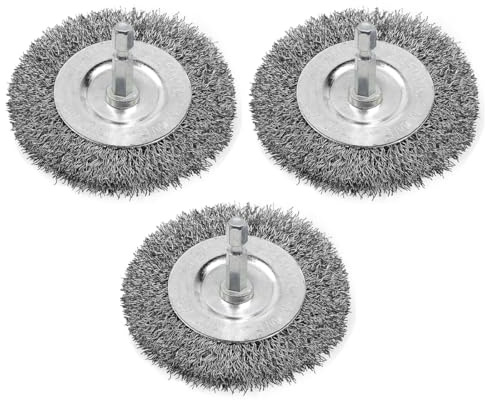BeQell Wire Brush for Drill, 3pcs 4 Inch Wire Wheel Brush Cup Set, 0.012 Inch Coarse Carbon Steel Crimped Wheel with 1/4-Inch Hex Shank for Rust Removal, Clean Paint ,Corrosion