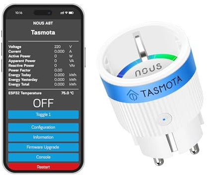 Tasmota Steckdose NOUS A8T, Kleinste Wlan ESP32 smart plug, 10A mini wifi steckdosen mit stromverbrauch stromzähler, zeitschaltuhr, Kompatibel mit Matter, Alexa, Google Home Assistant, MQTT, 2.4G
