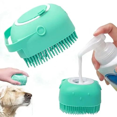 Pet Bath & Massage Brush - Silicone Dog & Cat Grooming Tool With Soap Dispenser for Long & Short Hair - Perfect for Washing & Showering
