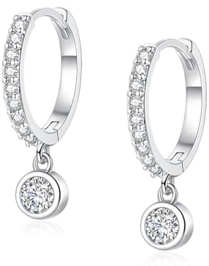 Ohrringe Silber 925, Ohrringe Silber 925 Hängend Creolen Silber 925 Klein mit Herz Rund Zirkonia für Damen Mädchen Herren