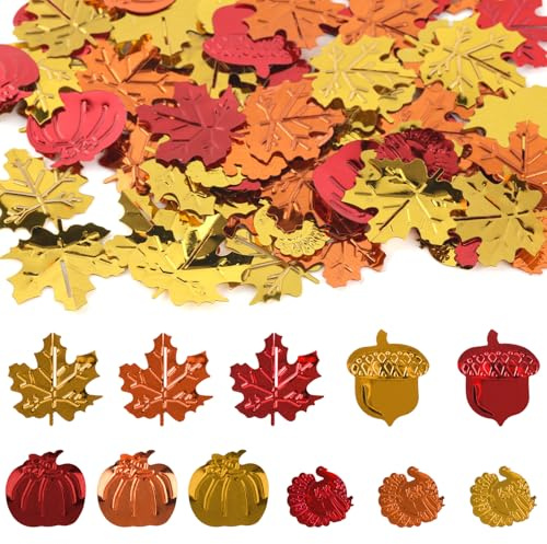 CharmBurst Ca. 150 Stück Herbst Konfetti Blätter, PVC Ahornblatt Deko Streuteile, Herbstdeko Tischdekoration, Thanksgiving Party Deko, Bunte Herbstblätter Streudeko