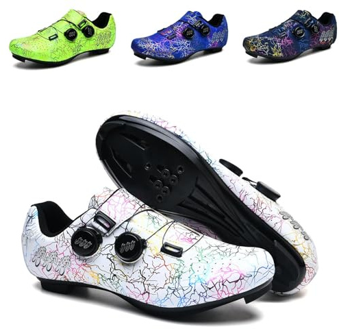 BCVPGF Zapatilla de Ciclismo Hombre Mujere Zapatos Bicicleta de Carretera Montaña Exterior MTB Compatibles SPD SPD-SL Lock, Unisex Zapatillas Montaña Calzado Bicicleta,White-42 EU