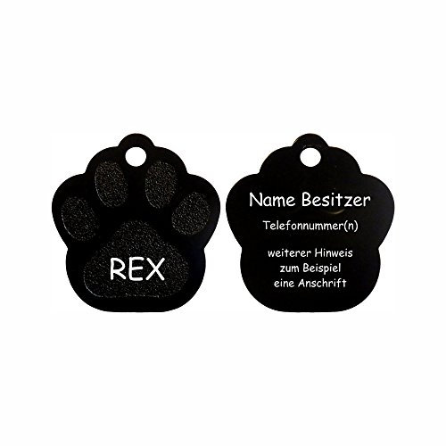 Hundemarke Pfote mit Gravur auf beiden Seiten (S (26x28mm), schwarz)