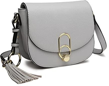 Miss Lulu Schultertasche Damen Umhängetasche Cross Body Bag Modern Mit Reißverschluss Quaste Urlaub Shopping (Grau)