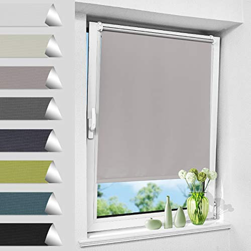 Allesin Verdunklungsrollo ohne Bohren, Verdunkelungsrollo Klemmfix, Hellgrau 110 x 150 cm, Thermorollo Hitzeschutz, Rollo Verdunklung Wandmontage, Klemmrollos lichtundurchlässig für Fenster