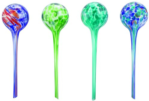 Wyndham House 4-Piece Watering Globe Set, Colorful Hand-Blown Glass Plant Watering System