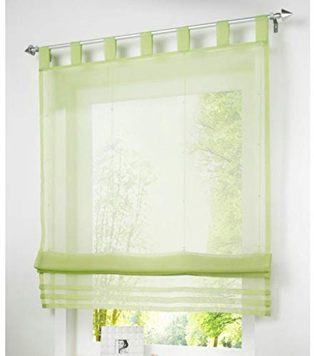 SIMPVALE Raffrollo mit Schlaufen Gardinen Voile römischen Liter Fall Schatten Transparent Vorhang für Balkon und Küche (Grün, Breite 140cm/Höhe 155cm)