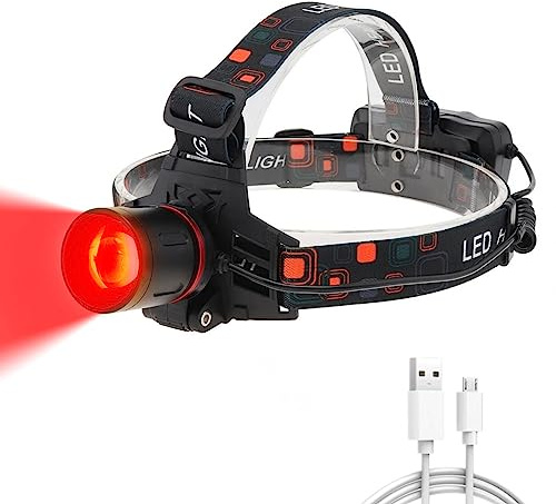 WINDFIRE LED Rotlicht StirnlampeWiederaufladbar, 2000 Lumen Rotlicht Licht Stirnlampe Kopflampe mit 3 modi, Wasserdicht Ideal zum Laufen, Campen, Angeln, Joggen, Batterien inklusive
