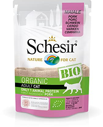 Schesir Cat Bio Monoprotéine Porc Aliments pour Chat Humide, 16 sachets x 85 g