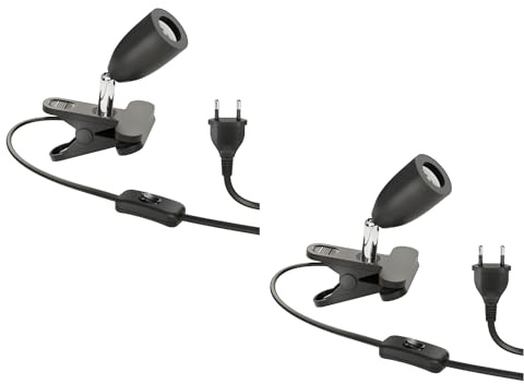 ledscom.de 2x Klemmleuchte LIK, Schalter, schwarz matt, 1x E27 max. 60W
