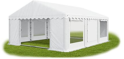 Das Company Partyzelt 4x6m Lagerzelt Universalzelt Pavillon mit Moskitonetz weiß mit Bodenrahmen Zelt 240g/m² PE Plane wasserdicht Gartenpavillon Summer Floor IPEM