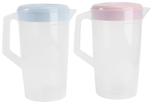 YARNOW 2Er Set Wasserkanne Kunststoff 2L Hitzebeständige Saftkanne Mit Deckel Große Kapazität Wasserkrug Für Kühlschrank Eistee Tee Getränke Haushalt