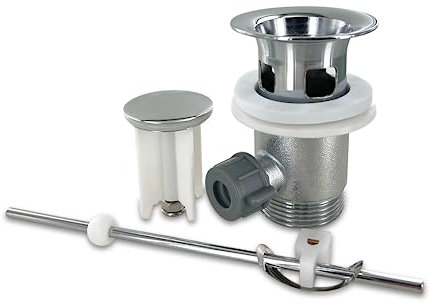 DL-pro Ablaufgarnitur mit Überlauf 1 1/4 Zoll Ablaufventil mit Exzenter Zugstange und Stopfen verchromtes Metall für Waschbecken Waschtisch mit Standard G 1 1/4 Anschluss