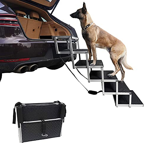 NMVB Hundetreppen Für Das Auto, Tragbare Faltbare Breite Hundestufen Für Große Hunde, Leichte Aluminium-leiterrampen Für Haustiere Mit Robuster Und Rutschfester Oberfläche, Für Hochbetten, Lkws, SUV