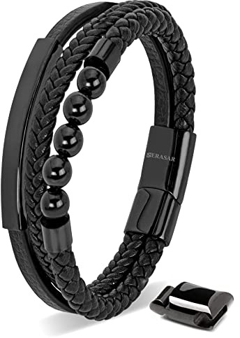 SERASAR Bracciale da Uomo 17cm Bracciale in Pelle Nera Bracciale in Pelle per Bambino Bracciale intrecciato in Pelle Bracciale Avvolgente in Pelle Catena in Pelle