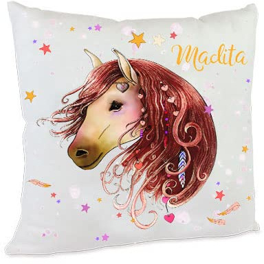 Kilala Kissen Pferd Dekokissen Pferdekopf-Motiv mit Namen Pferdemädchen Geschenkidee (Pferdekopf mit Namen)