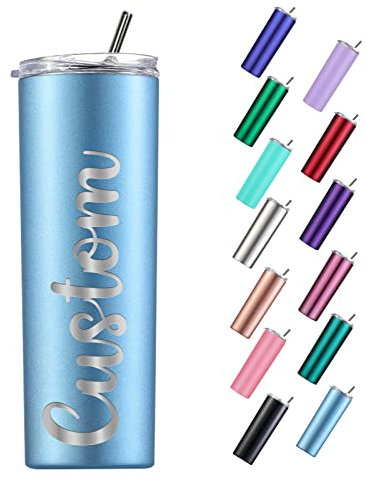Busparst Vasos Delgados Personalizados con Tapas Y Pajitas, Vaso de Café Flaco Grabado con LáSer Personalizado de 20 Oz con Nombre, Regalo para Mujeres
