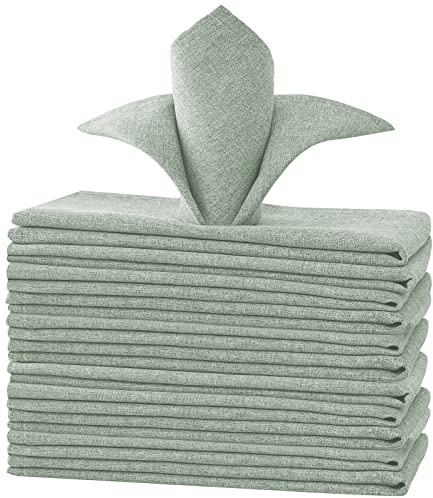 H.VERSAILTEX Linen Textured Cloth Napkins Set of 12 (18 X 18) Linen Textured Dinner Napkins Waterproof Extra Soft Thick Durable Reusable Napkins with Hemmed Edges, Heather Sage