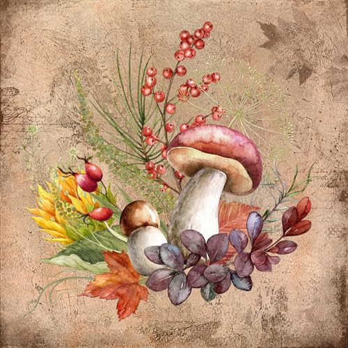 20 Servietten Steinpilz und Herbstfrüchte | Pilze | Beeren | Blätter | Herbst | Tischdeko | Decoupage | Serviettentechnik 33x33cm