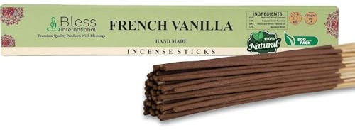Bless-French Bâtonnets d'encens à la Vanille Faits à la Main, Produits Chimiques biologiques, sans pour la Purification, la Relaxation, la positivité, Le Yoga, la méditation, Les Meilleurs Bois (25