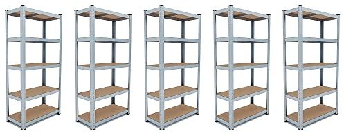 Bricozone Set 5 Scaffali Metallici con Ripiani in MDF 180 x 90 x 40 cm Portata 875 kg