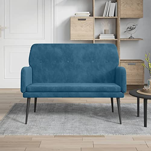 Homgoday Blaue Sitzbank 108 x 79 x 79 cm aus Samt, Gartenbank, Bank für Balkon, Garten