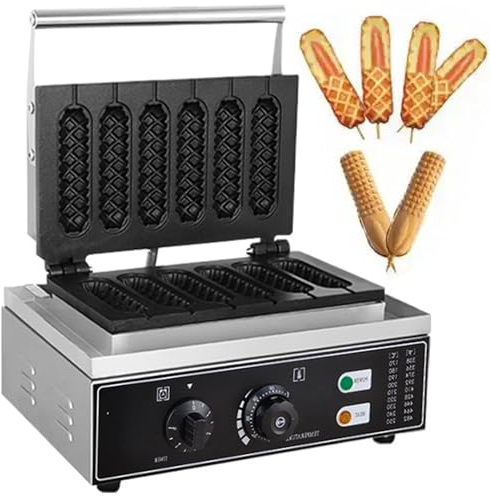 GEHPYYDS 6PCS Electric Waffle Sausage Maker 1550W Non-Stick Lolly Stick Muffin Crispy French Corn Hot Dog Machine Temperature Range 50-300 ℃,Kitchen Home Appliance