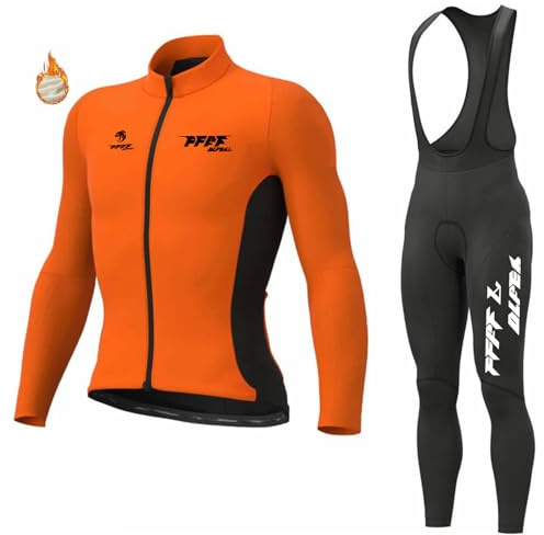Abbigliamento Ciclismo Uomo Invernale Tuta da Ciclista Manica Lunga Completo MTB Bici,Maglia Bicicletta Termico Vello Giacca e Pantaloni Salopette con 9D Imbottiti Gel