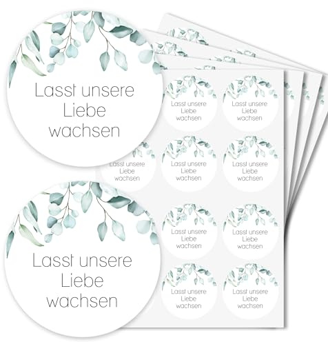 Uppsättning av 48 blomfrön klistermärken eukalyptus vit-grön I dv_1272