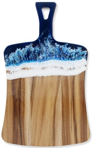 Artmujohn Sapphire Sea Cheeseboard ，Epoxy resin charcuterie board, Acacia wood board, epoxy resin cutting board ，Cheeseboard 14.2 x 8.7 inches，Cheeseboard with Unique Handmade Design and Handle