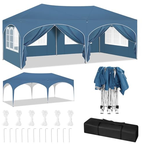 WOLTU Gazebo Pieghevole da Giardino, Gazebo Idrorepellente Pop Up da 3x6m Pannelli Laterali, Tendone Esterno, Altezza Regolabile, Protezione UV, con Custodia Blu