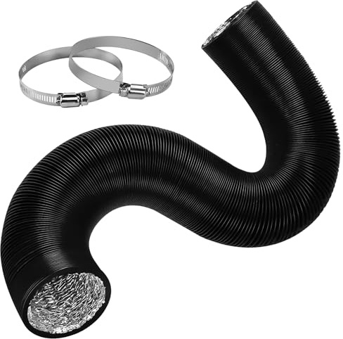 Dryer Vent Hose, 5m Aluminium PVC Ventilation Air Ducting, 75mm Aluminium Vent Tubing, Flexible Ventilation Duct, Black 4 Layer HVAC Ventilation Air Hose with 2 Stainless Steel Clamps